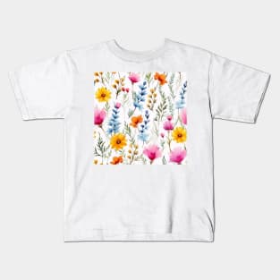 Watercolor Assorted Wildflowers Pattern 5 Kids T-Shirt